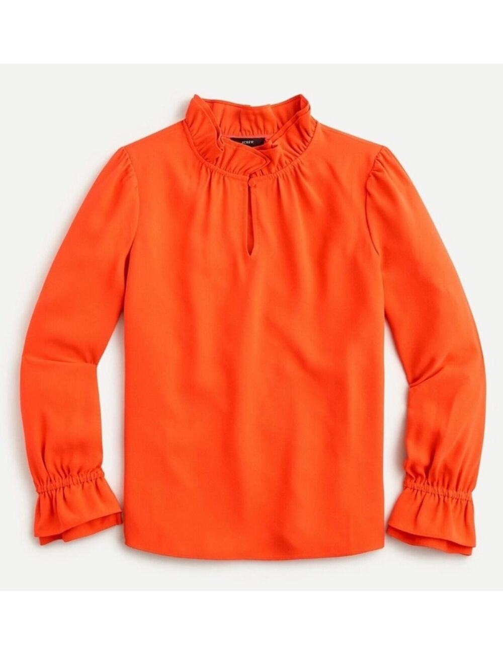 J. Crew 365 Crepe Ruffle Neck Keyhole Blouse Top Orange Red Size Medium